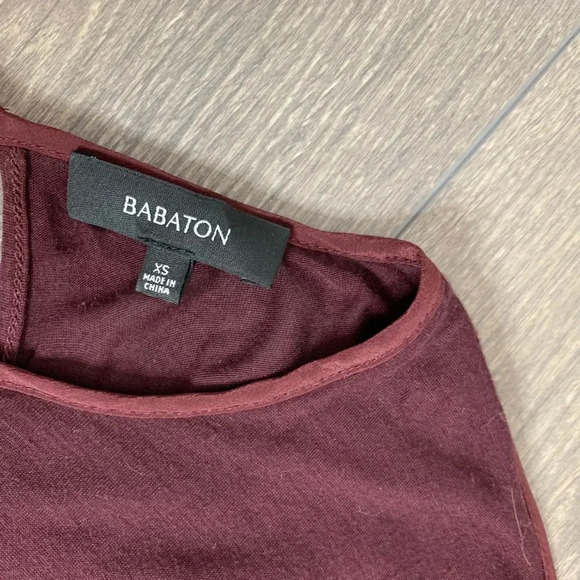 Aritzia Babaton Blouse Top Bishop Sleeve Burgundy Drapey Flowy Size XS - Picture 8 of 15